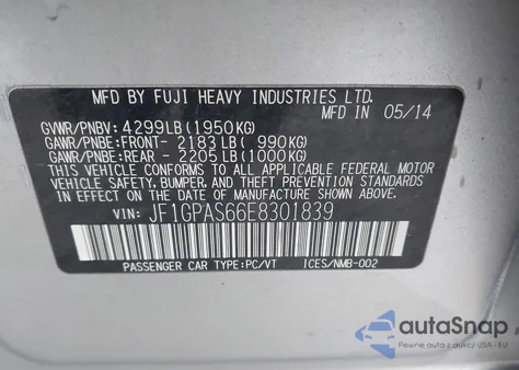 2014 Subaru Impreza 2.0I Sport Limited из США, поврежденный, VIN JF1GPAS66E8301839